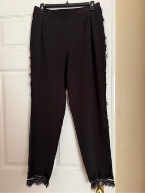 Black Lace-Trim Dress Pants
